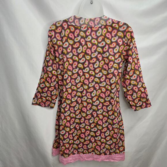 Boden Pink & White Paisley Tunic Swimsuit Cover up Women's size 6 Striped Hem - Picture 2 of 8